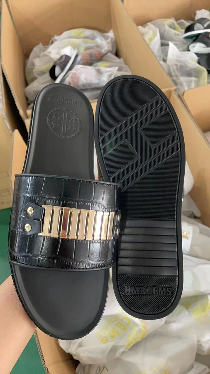 black slide sandals