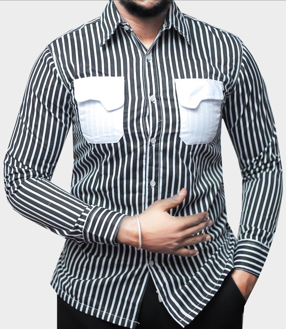 men’s long-sleeved striped shirt
