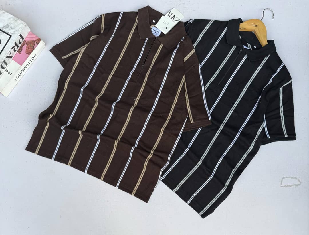 two short-sleeved, striped polo shirts,