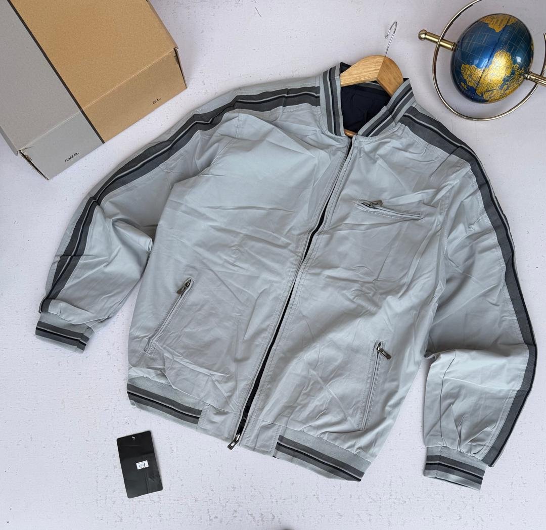 light grey bomber-style jacket