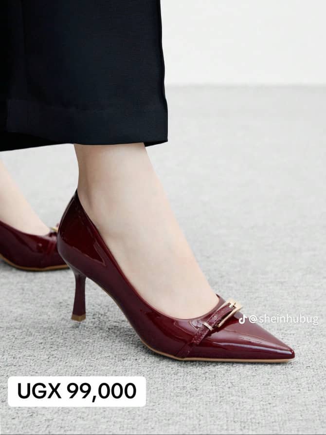 burgundy, pointed-toe high heels
