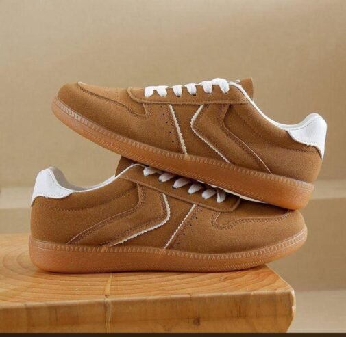brown low-top, lace-up sneakers,