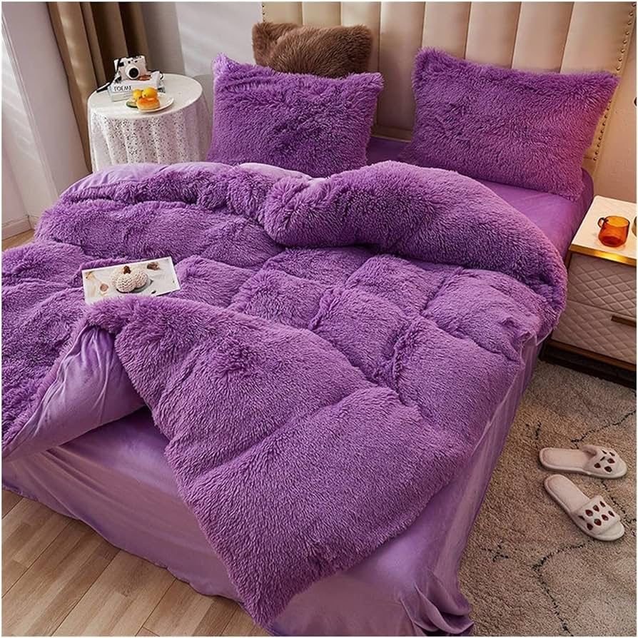 Luxury Fluffy Purple Duvet Cover Set