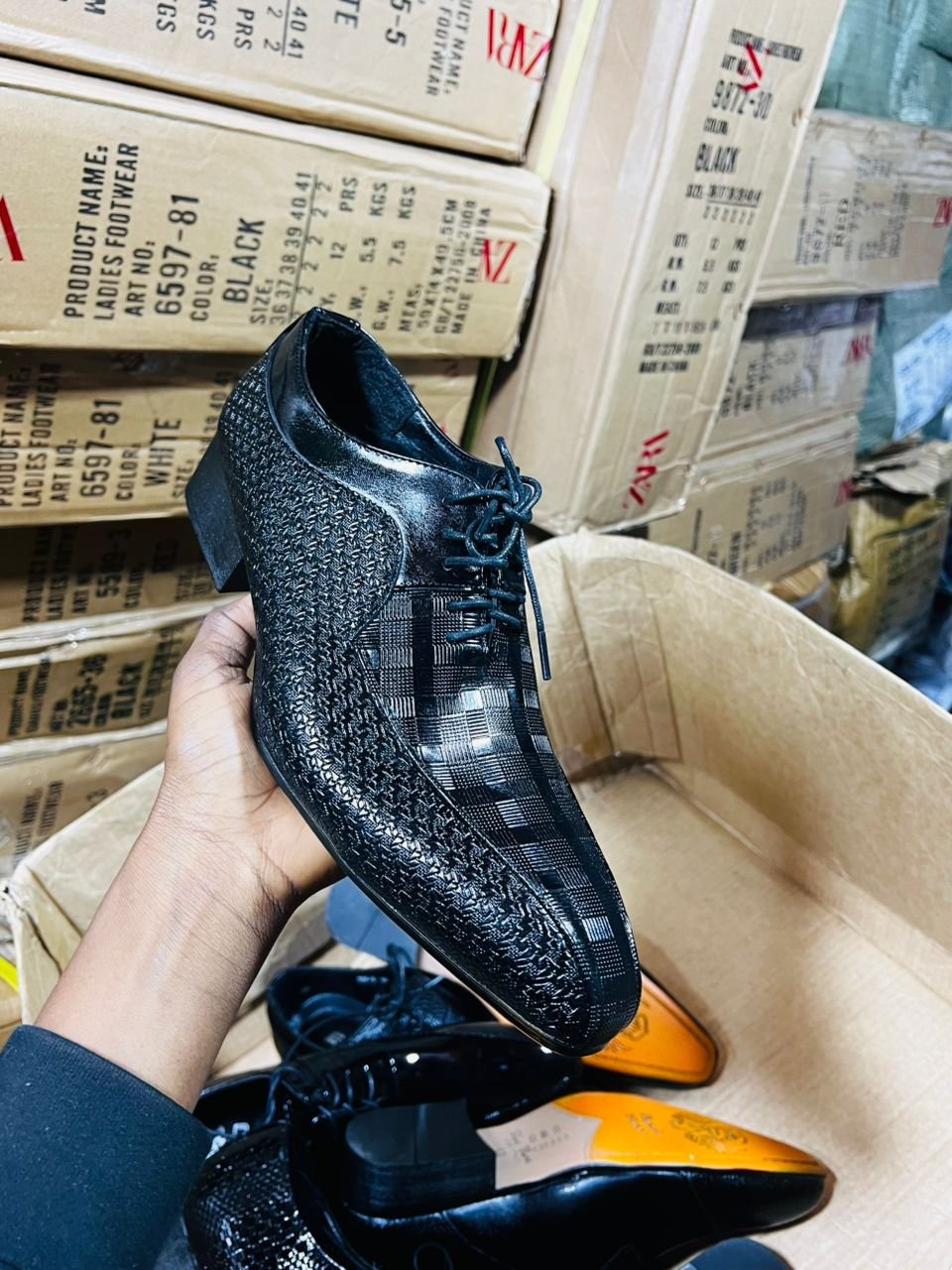 black, lace-up dress shoe,