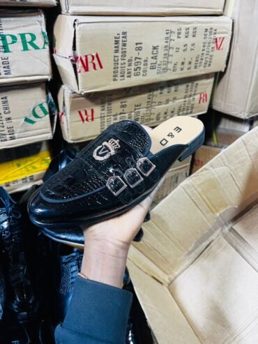 black, slip-on mule