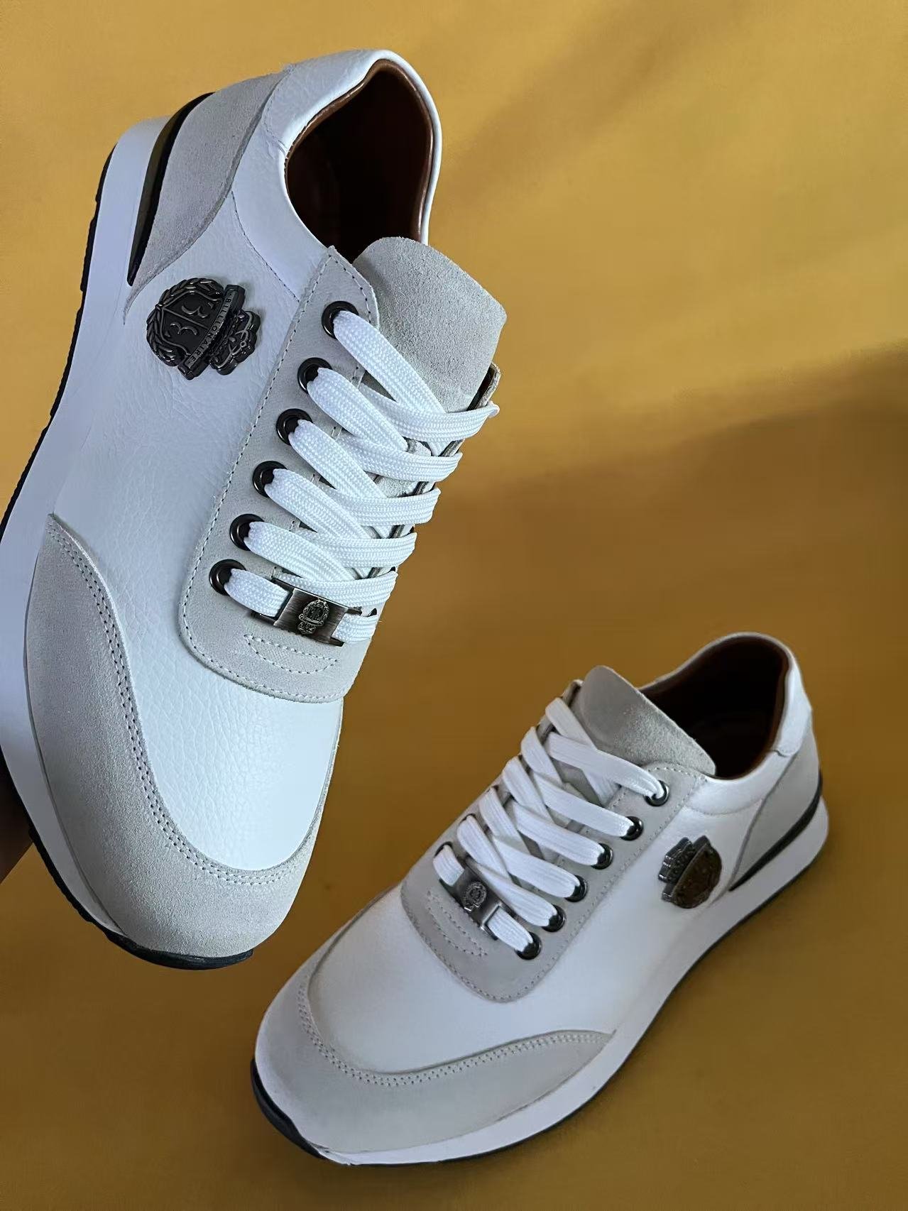 Billionaire Runner Crest Leather Sneakers.