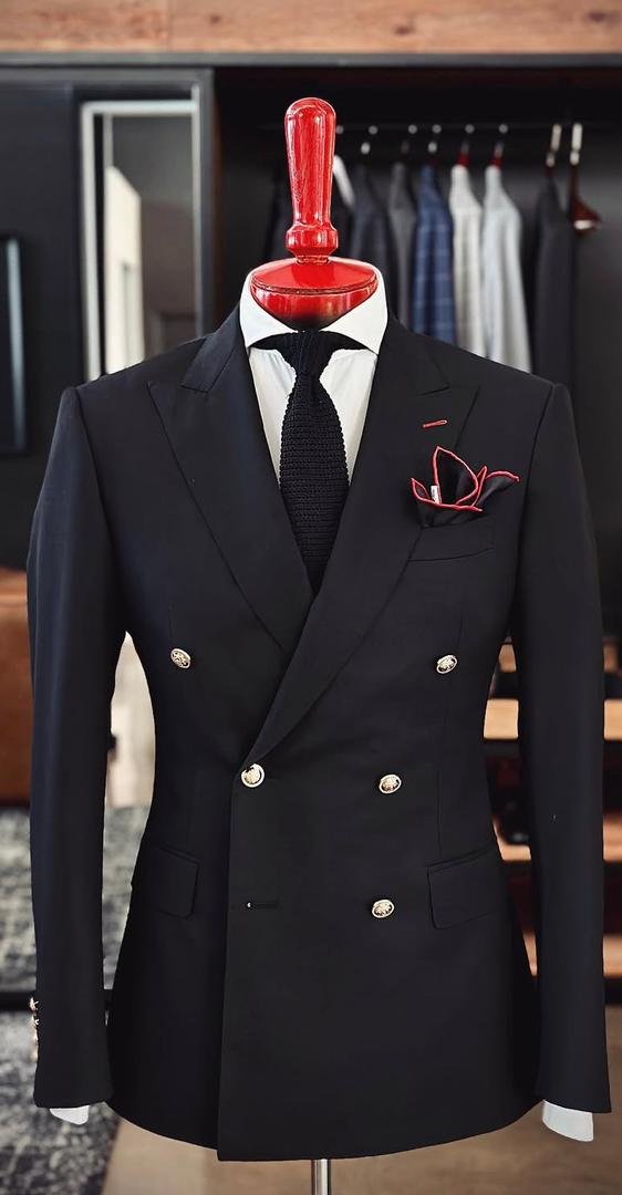 men’s black double-breasted suit