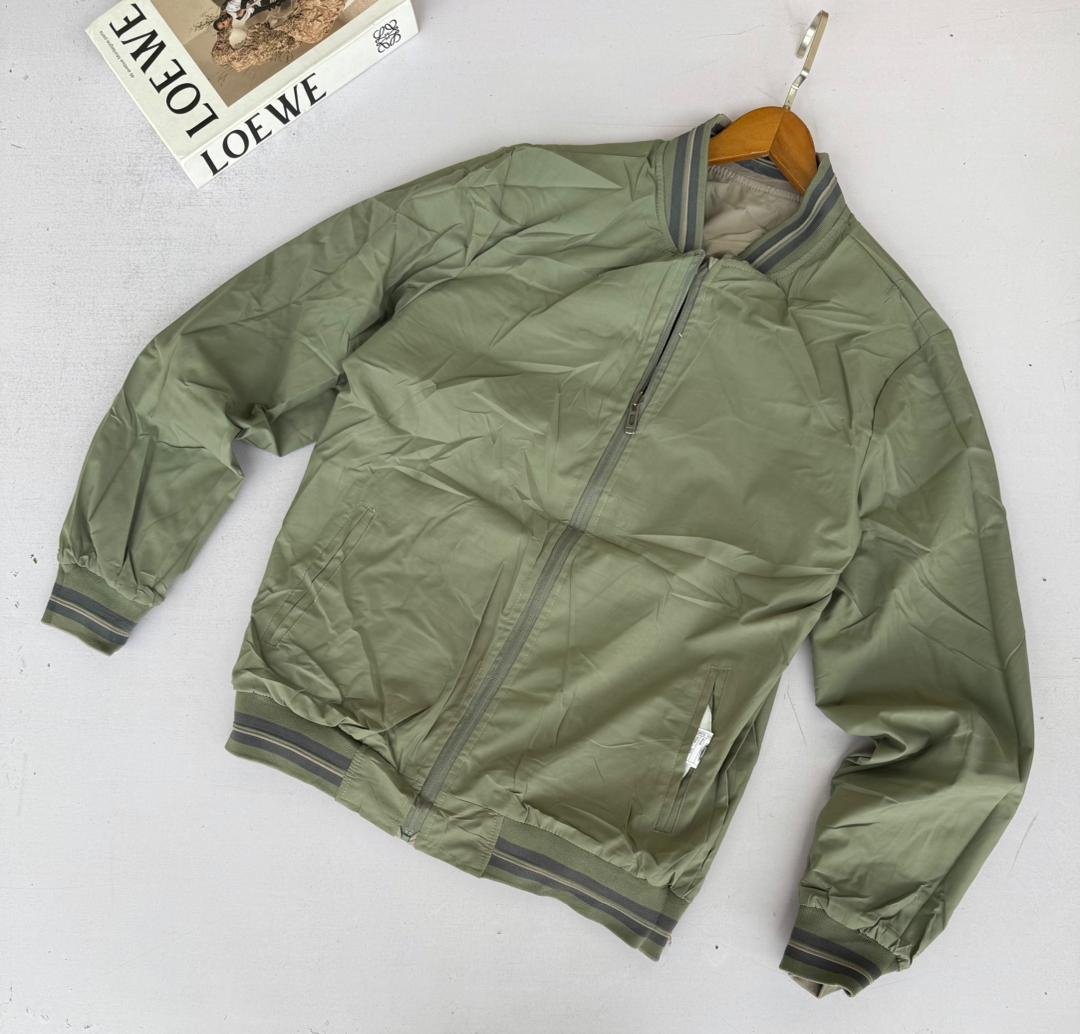 military-green bomber jacket
