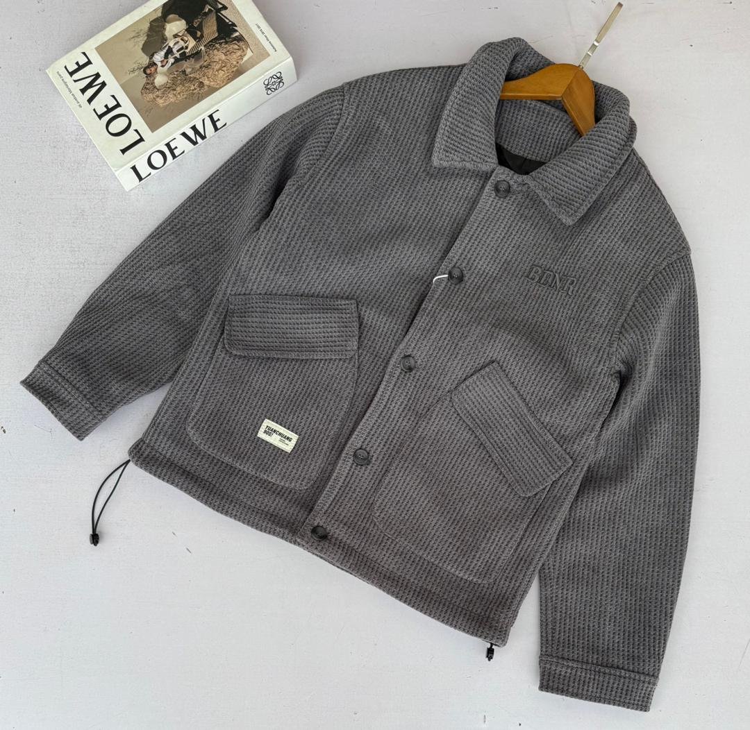 grey, ribbed knit jacket,