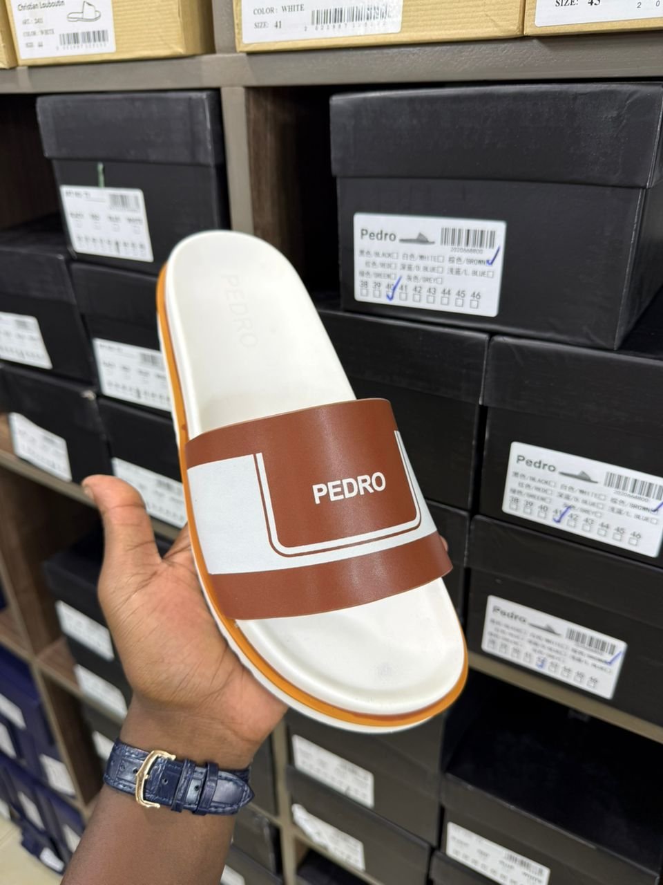 Pedro branded slide sandal,