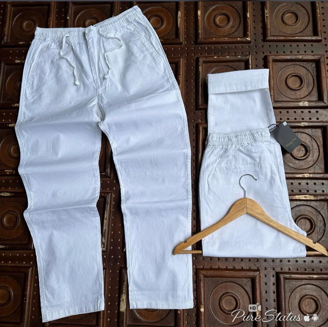 white linen or linen-blend pants