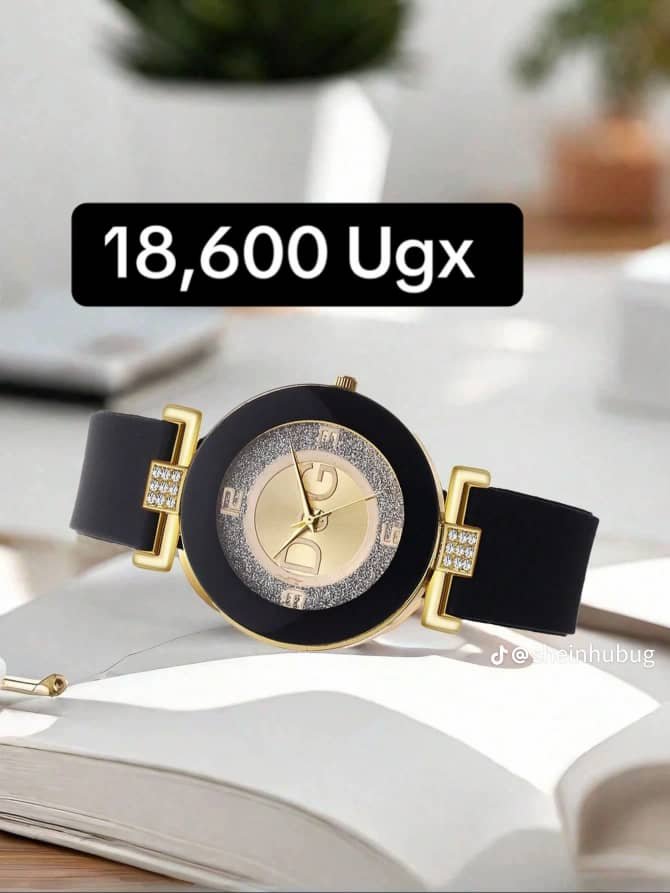 women’s quartz watch with a black silicone strap