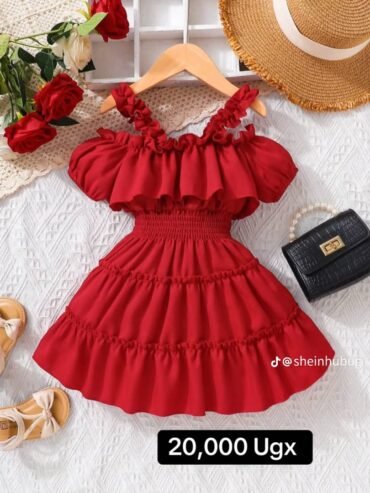 Vibrant solid red kids dress