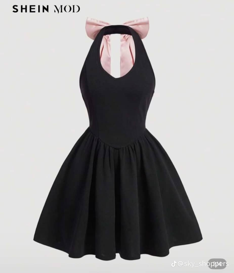 black halter-neck mini dress