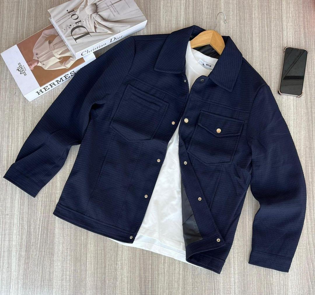 men’s dark blue, textured jacket