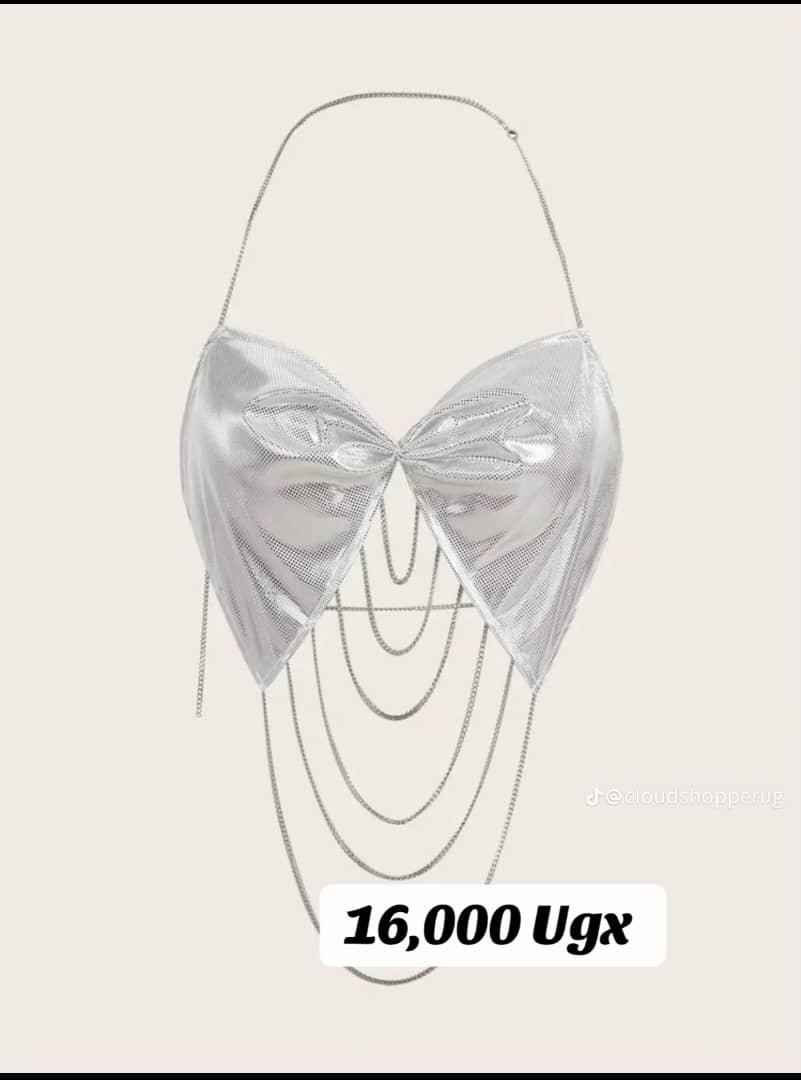 metallic silver halter top