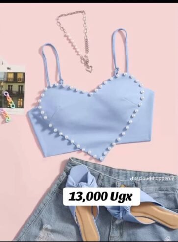 light blue crop cami top