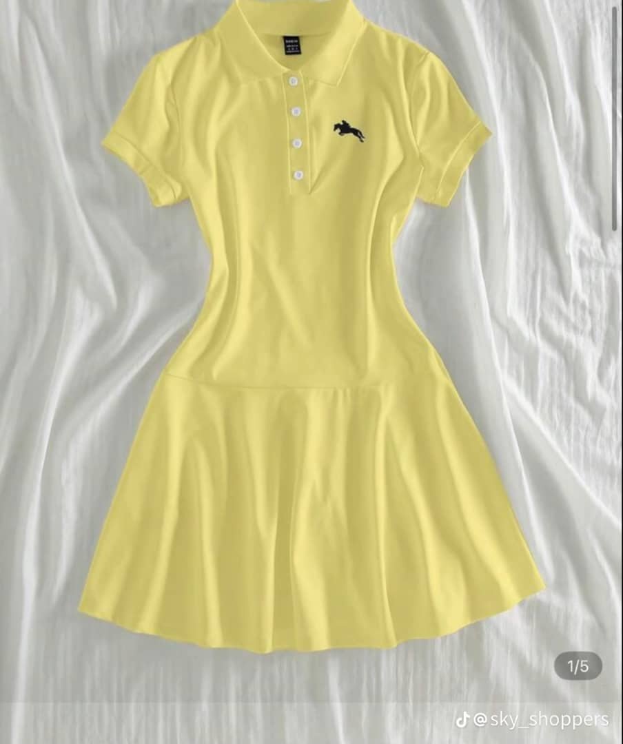 short-sleeved, light yellow polo mini dress