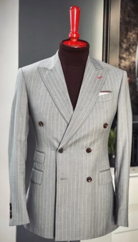 double-breasted pinstripe suit jacket