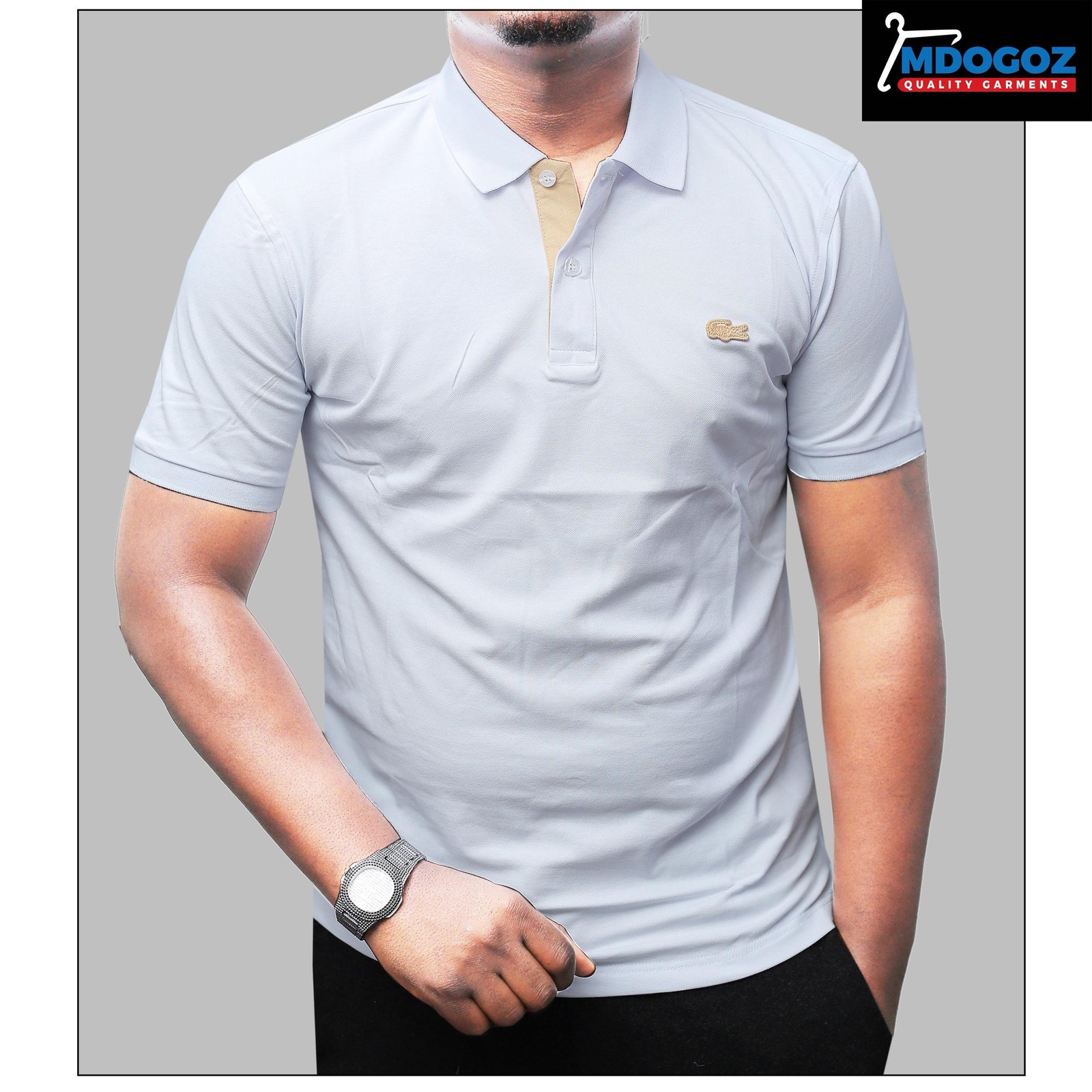 MDOGOZ Men’s Classic White Polo Shirt