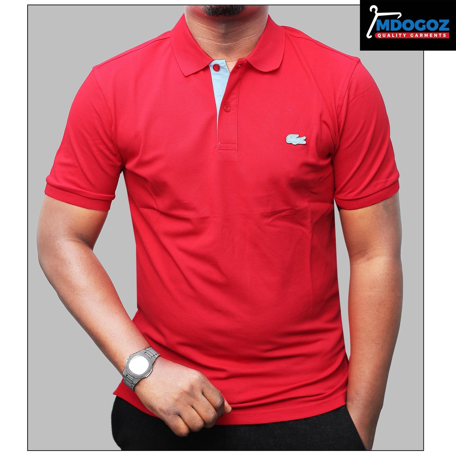 Men’s Red Polo Shirt with Light Blue Accents