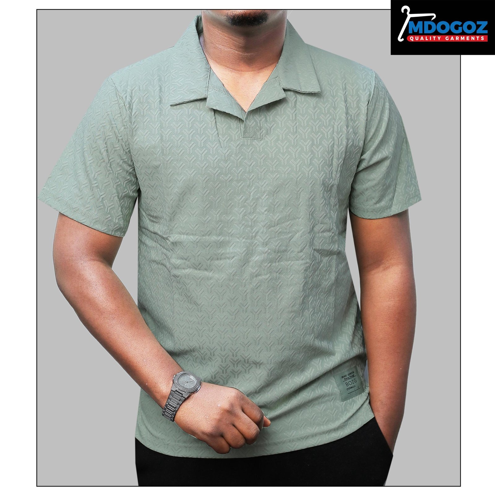 Men’s Textured Revere Collar Polo Shirt