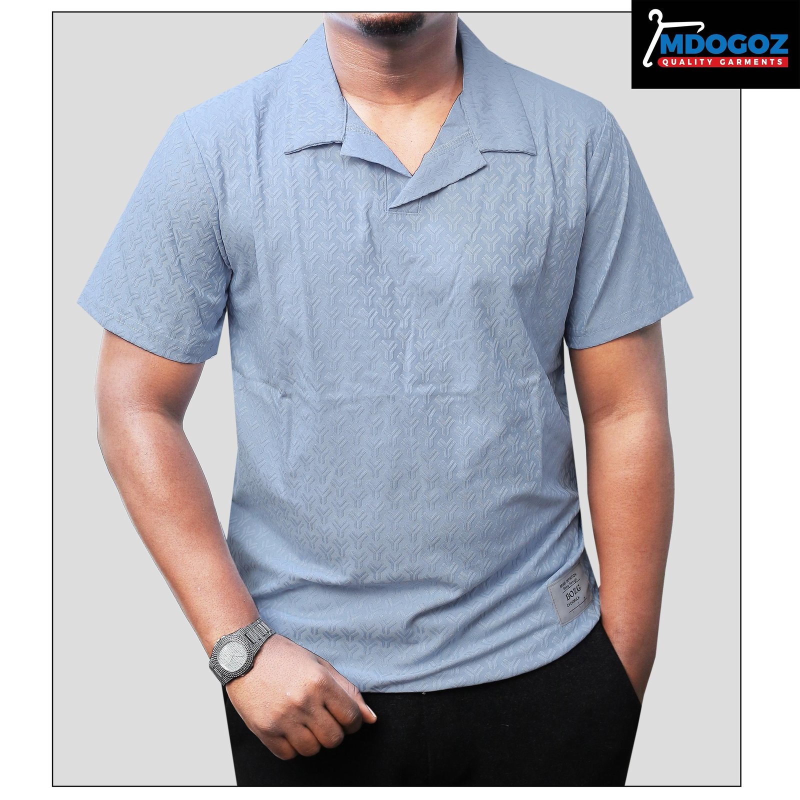 Men’s Textured Revere Collar Polo Shirt