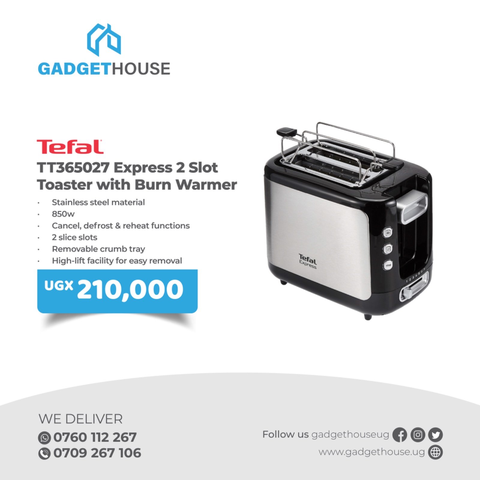 Tefal TT365027 Express 2 Slot Toaster with Bun Warmer.