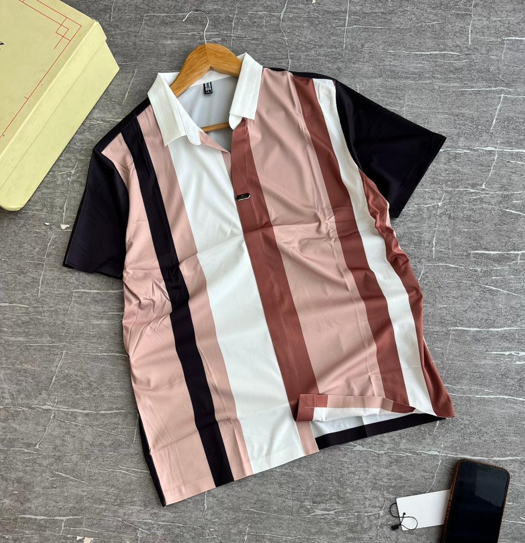 K.RITON Men’s Black and White Striped Polo Shirt