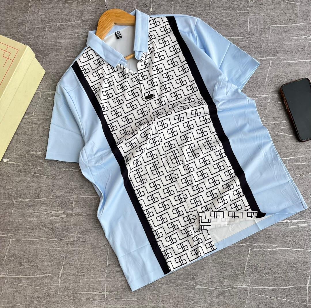 Men’s Light Blue Geometric Print Polo Shirt