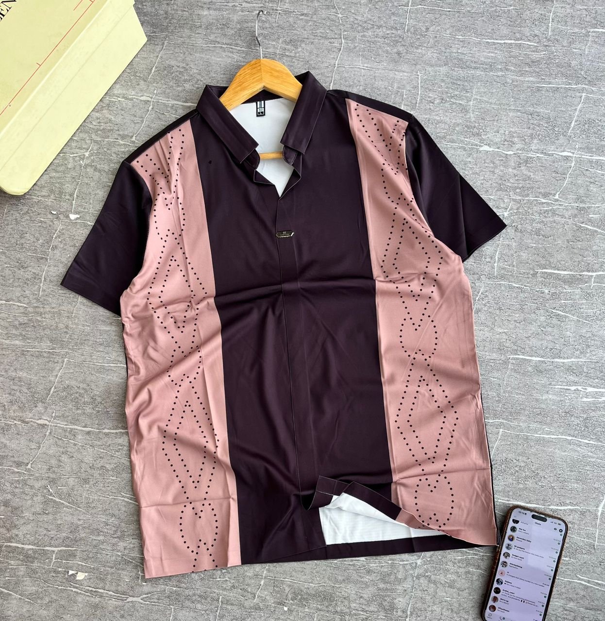 Men’s Black and Pink Vertical Panel Polo Shirt