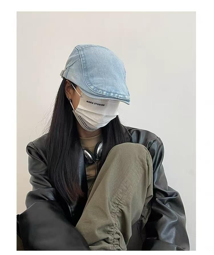 MOKA STUDIOS Light Blue Washed Denim Newsboy Cap