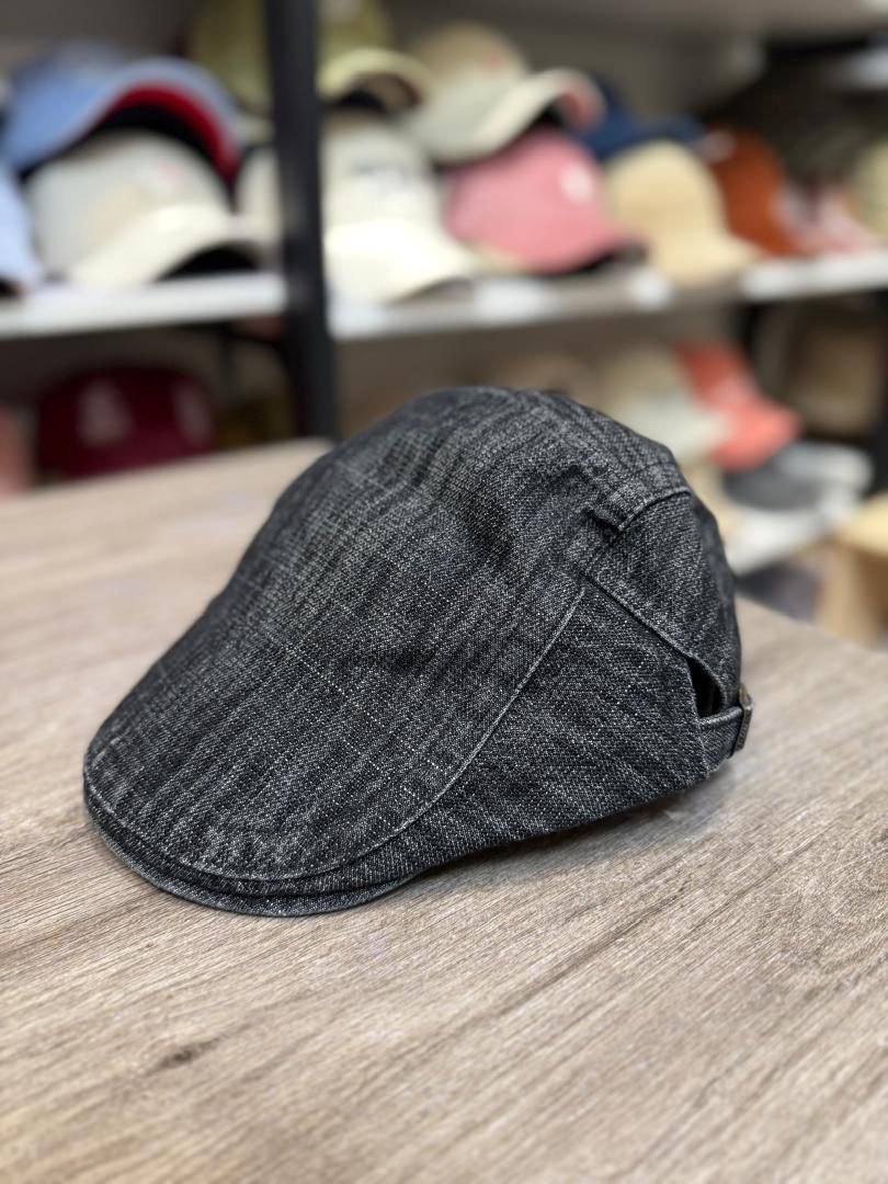 Men’s Washed Dark Gray Denim Newsboy Cap with Adjustable Strap