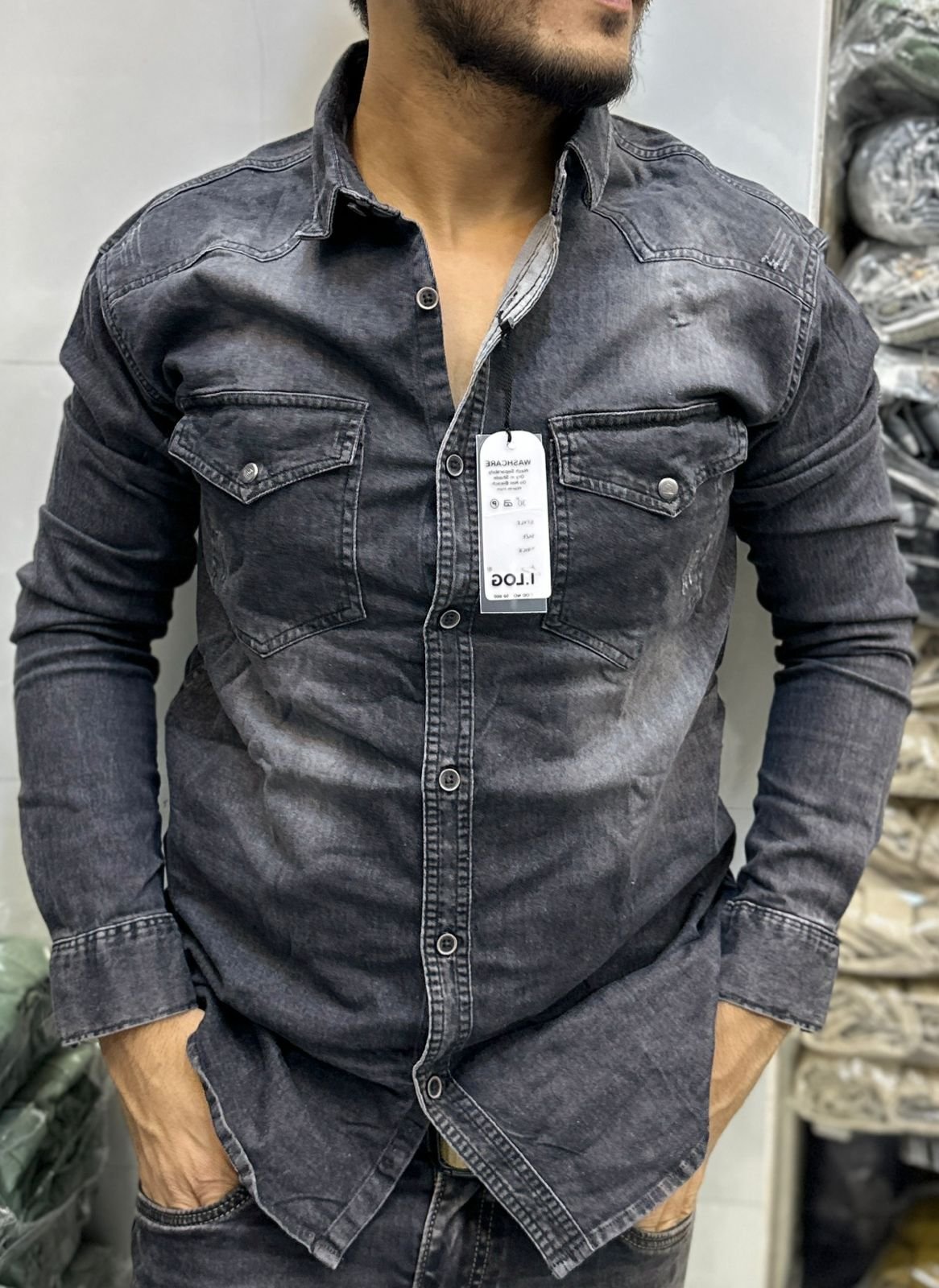 black denim shirt