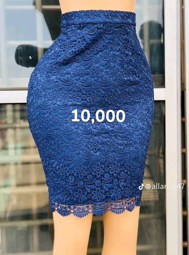 navy blue, fitted, knee-length pencil skirt