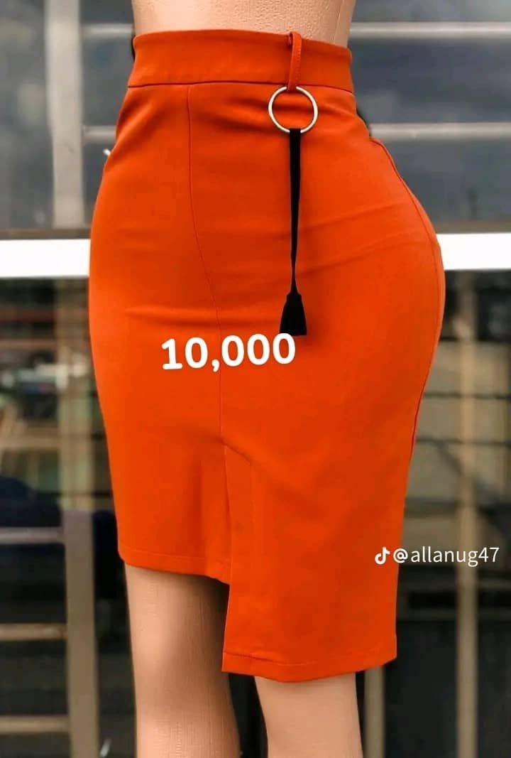 orange, high-waisted pencil skirt