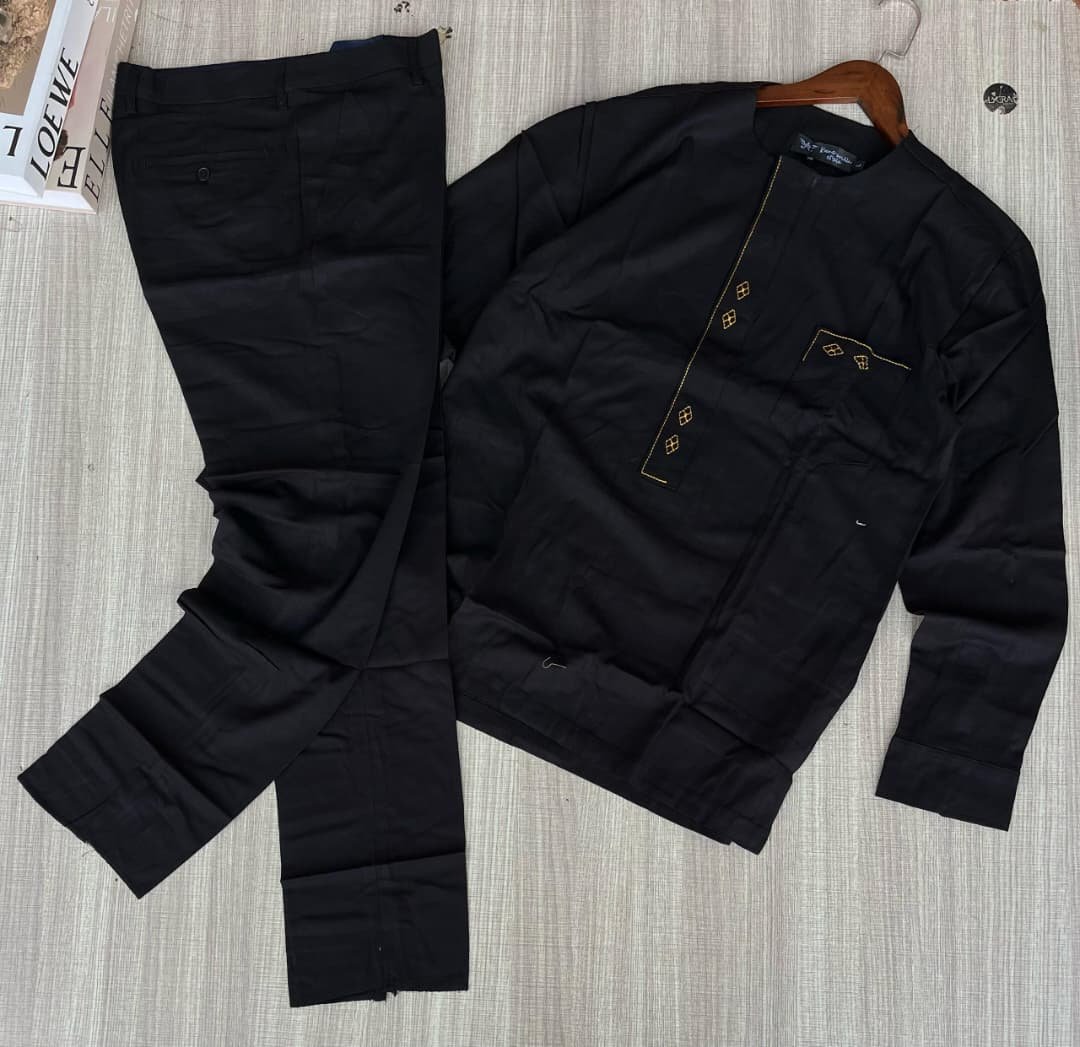 black embroidered Senator-style wear