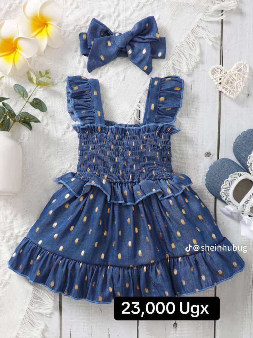 blue denim-style baby dress