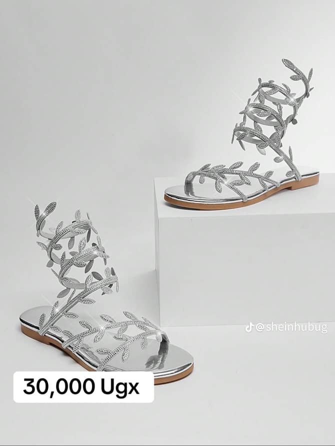 silver, flat sandals